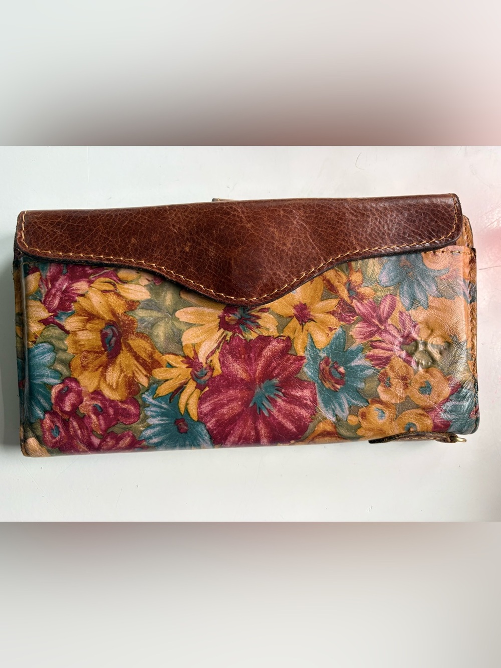 Patricia Nash Fresco Bouquet Leather Trifold Organizer Wallet Clutch Vintage